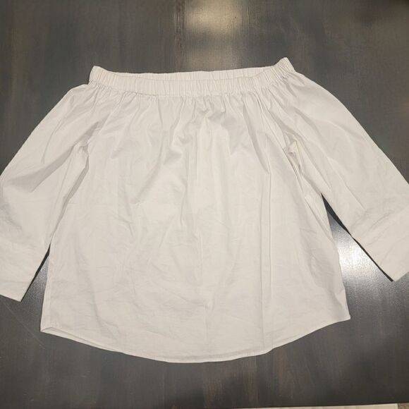 Zara Off The Shoulder White Cotton Blend Poplin Shirt 3/4 Sleeve Size Medium - Picture 3 of 7